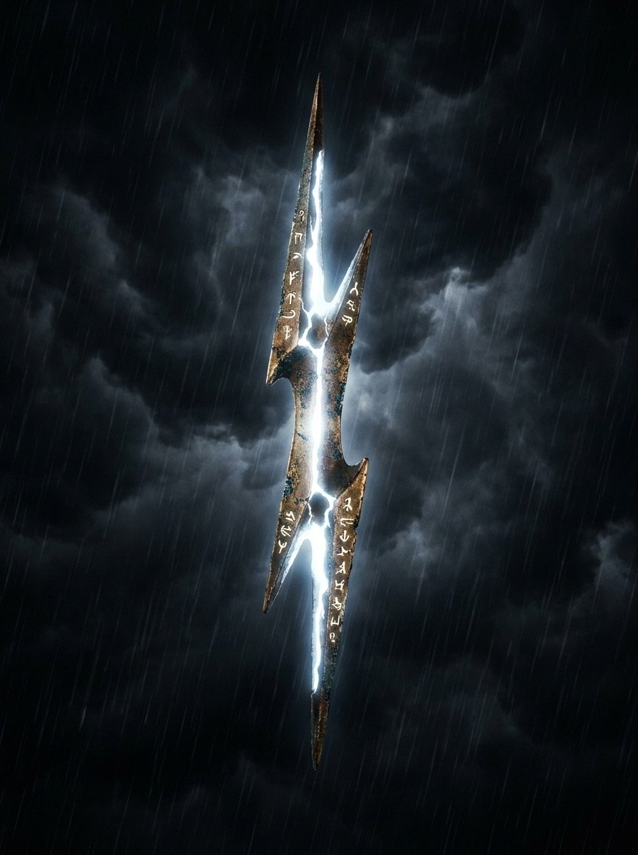 imagen del artefacto de Rayo de Zeus. El rayo de Zeus es el arma emblemática de Zeus, rey de los dioses en la mitología griega, y suele aparecer como trueno, relámpago o fulminación. Según la versión más común, lo obtuvo después de liberar a los Cíclopes, y simboliza la realeza celestial, el castigo divino y una fuerza de sometimiento irresistible.