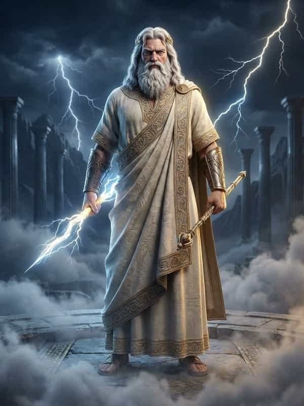 retrato del personaje de Zeus. Rey divino del trueno en el Olimpo