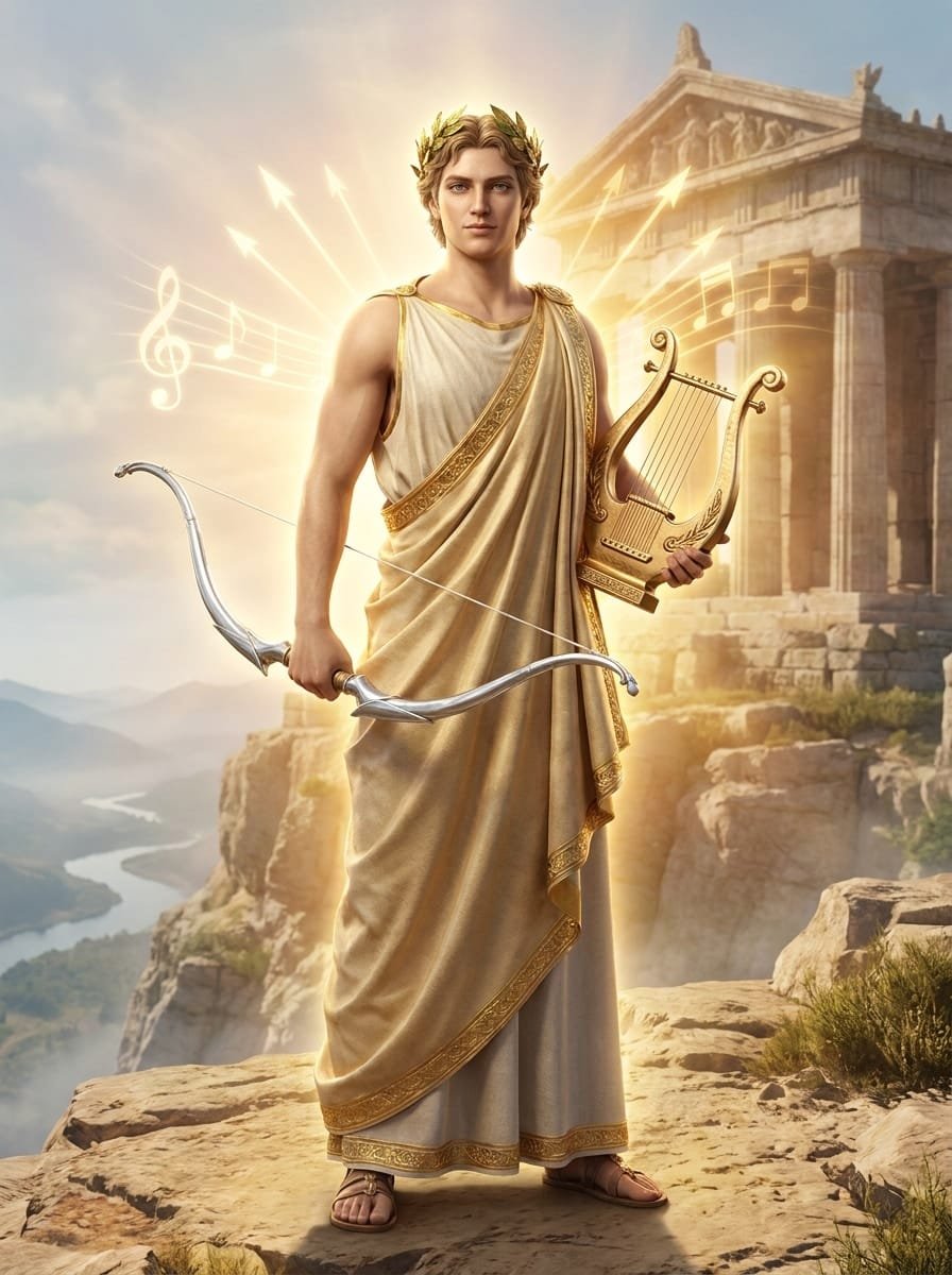 retrato del personaje de Apolo. Dios del arco de plata, la lira y el oráculo de Delfos