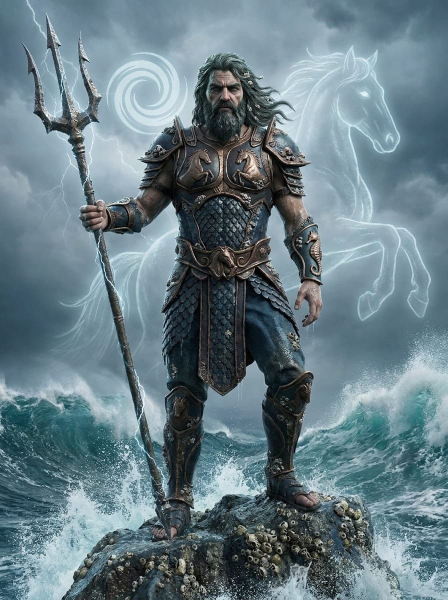 retrato del personaje de Poseidón. Dios del mar